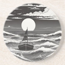 Bateau solitaire noir blanc en péril en mer