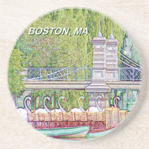 Dessous De Verre En Grès Bateaux cygnes de Boston en crayon et filtre d'enc