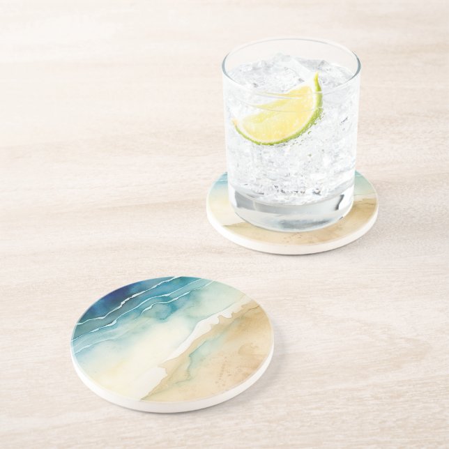 Dessous De Verre En Grès Beach Blue Ocean Sand Mariage (Côté)