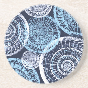 Dessous De Verre En Grès Beach House Sea Shell bleu blanc