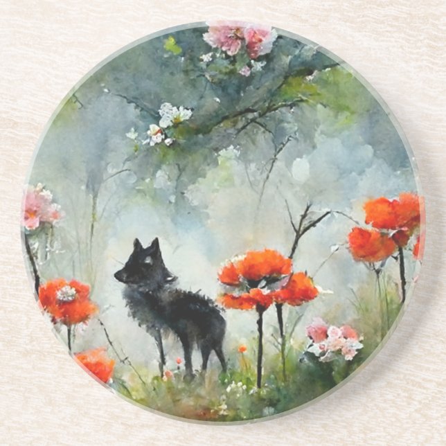 Dessous De Verre En Grès Beau animal sauvage à fleurs (Devant)