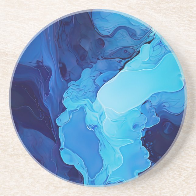 Dessous De Verre En Grès Beau Bleu Abstrait Moderne Art Fluide Artistique (Devant)