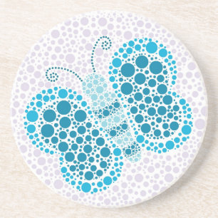 Dessous De Verre En Grès Beau bleu et pourpre de papillon de Pointillism