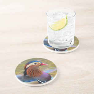 Dessous De Verre En Grès Beau canard Mandarin dans l'étang