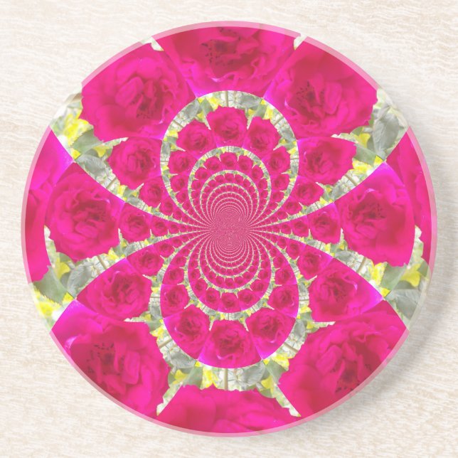 Dessous De Verre En Grès Beau Extraordinaire Roses rouges Motif Kaleidoscop (Devant)