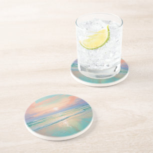Dessous De Verre En Grès Beau paysage de coucher de soleil sur la plage
