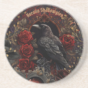 Dessous De Verre En Grès Beauté gothique foncée Roses rouges Corbeau noir O