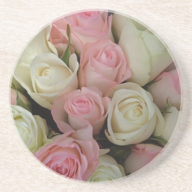 Dessous De Verre En Grès Beautiful Pink White Roses Flower Bouquet (Devant)