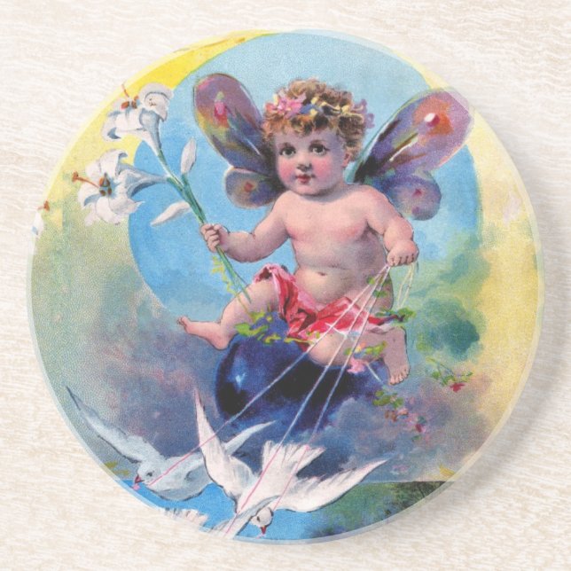 DESSOUS DE VERRE EN GRÈS BÉBÉ FAIRY AVEC DES CHÈNES (Devant)