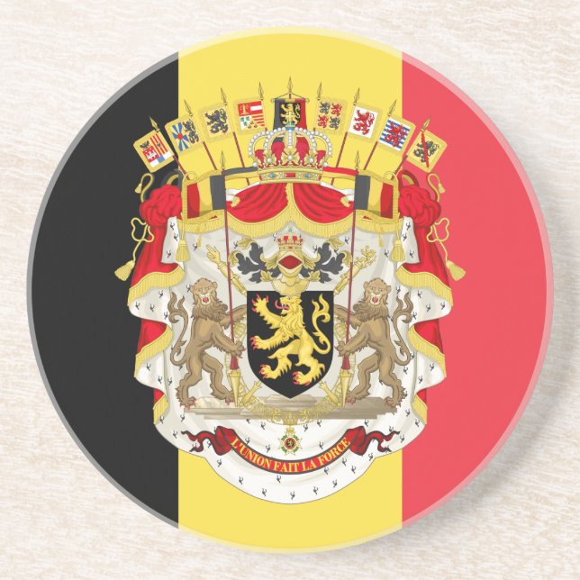 Dessous De Verre En Grès Belgium Flag & COA (Devant)