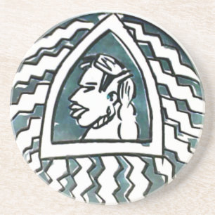 Dessous De Verre En Grès Belle Africaine Bongo Massai Portrait Tribal Art