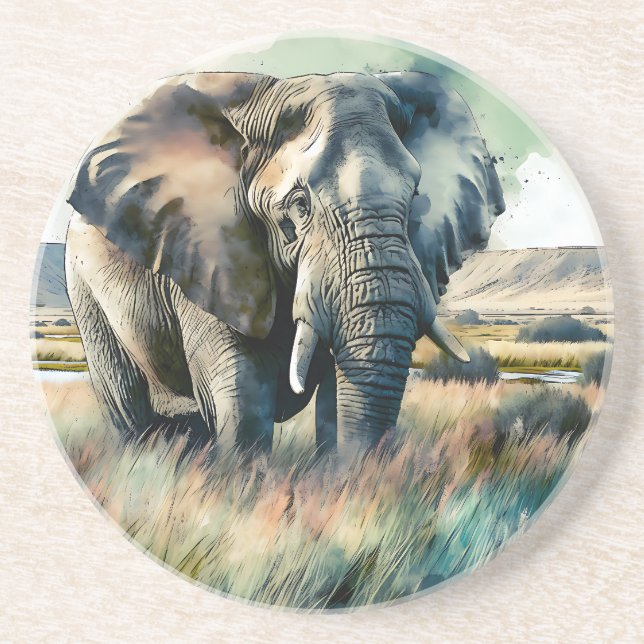 Dessous De Verre En Grès Belle aquarelle éléphant (Devant)