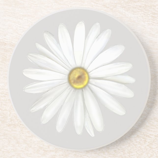 Dessous De Verre En Grès Belle Fleur marguerite sur gris argenté clair (Devant)