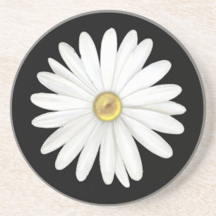Dessous De Verre En Grès Belle Fleur marguerite sur Noir