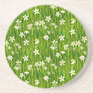Dessous De Verre En Grès Belles fleurs blanches sur Feuilles verts