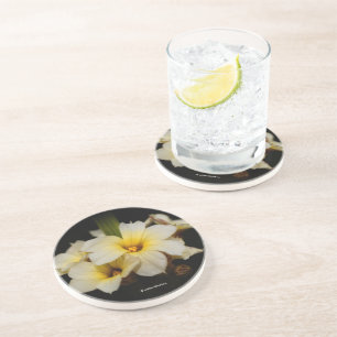 Dessous De Verre En Grès Belles fleurs satinées sur noir