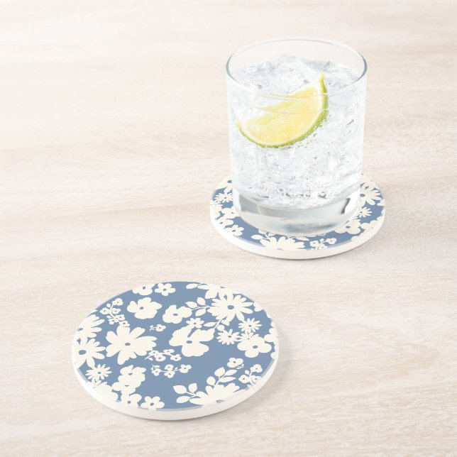 Dessous De Verre En Grès Belles marguerites Motif Couleurs Arrière - plans  (Côté)