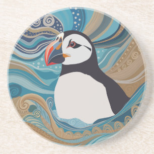 Dessous De Verre En Grès Belles vagues océaniques de Puffin Atlantique