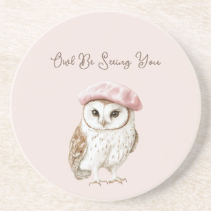 Dessous De Verre En Grès Béret Rose Marron Hibou Blanc À Vous Revoir