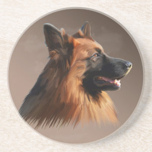 Dessous De Verre En Grès Berger allemand Aquarelle de chien Portrait d'art