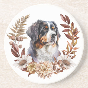 Dessous De Verre En Grès Bernese Mountain Dog - Wreath d'automne