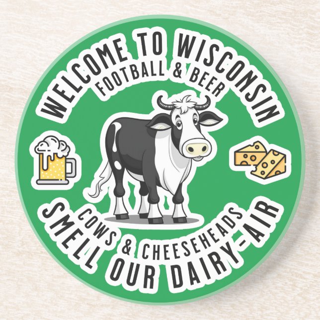 Dessous De Verre En Grès Bienvenue au Wisconsin, Sentez notre air laitier (Devant)