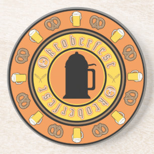 Dessous De Verre En Grès Bière, Pretzels, Stein Oktoberfest