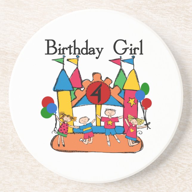 Dessous De Verre En Grès Big Bounce Girl 4th Birthday T-shirts et cadeaux (Devant)