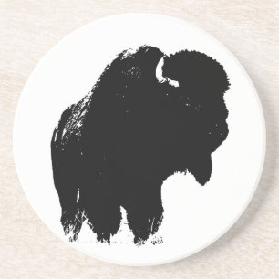Dessous De Verre En Grès Bison de bison noir et blanc Pop Art