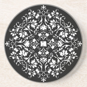 Dessous De Verre En Grès Black and White Filigree damask