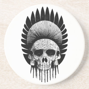 Dessous De Verre En Grès Black And White Indian Skull