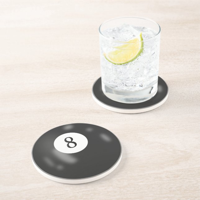 Dessous De Verre En Grès Black Billiard Huit Bal (Côté)