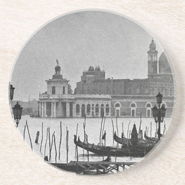 Dessous De Verre En Grès Black Blanc Grand Canal Venise Italie Voyage (Devant)