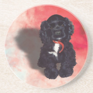 Dessous De Verre En Grès Black Cocker Spaniel Puppy - Abby