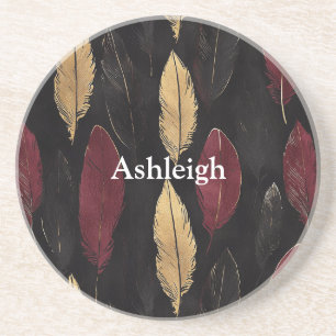 Dessous De Verre En Grès Black Red Gold Feathday