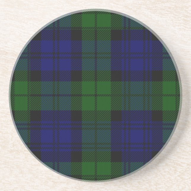Dessous De Verre En Grès Black Watch Tartan bleu vert Plaid (Devant)