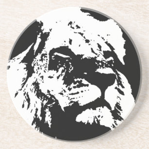 Dessous De Verre En Grès Black & white lion pop art