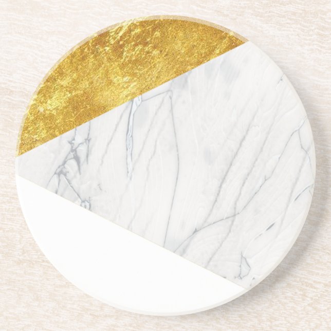 Dessous De Verre En Grès Blanc et marbre d'or (Devant)