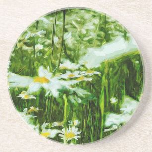 Dessous De Verre En Grès Blanc Oxyeye Daisy Abstrait Floral