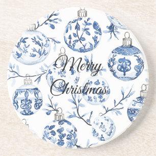Dessous De Verre En Grès Bleu Chic Ornements de Noël Blancs