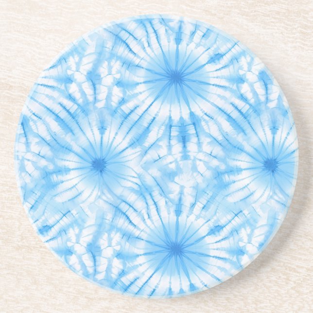Dessous De Verre En Grès Bleu Clair Tie Dye Blanc (Devant)