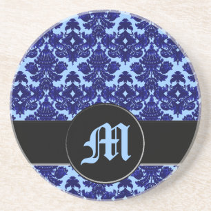 Dessous De Verre En Grès Bleu classique de damassé (monogramme)