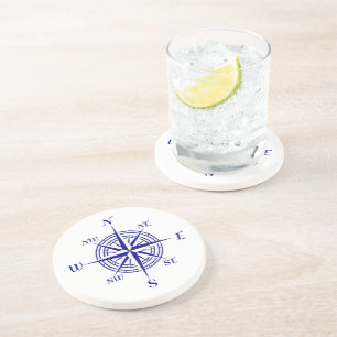 Dessous De Verre En Grès Bleu de marine sur blanc Décor côtier Rose de bo