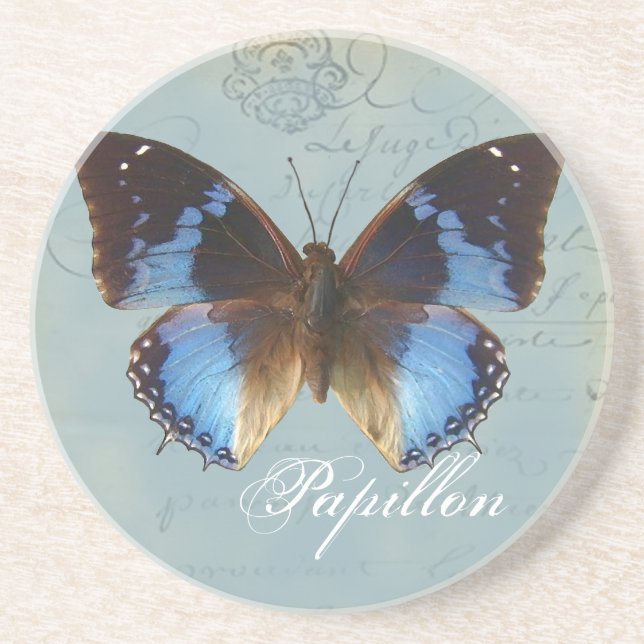 Dessous De Verre En Grès Bleu de Papillon (Devant)