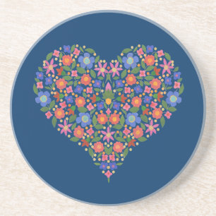 Dessous de verre en grès bleu de style floral à cœ