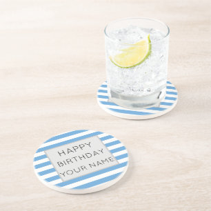 Dessous De Verre En Grès Bleu Et Blanc Joyeux Anniversaire