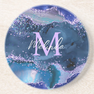 Dessous De Verre En Grès Bleu foncé et violet Parties scintillant Agate océ