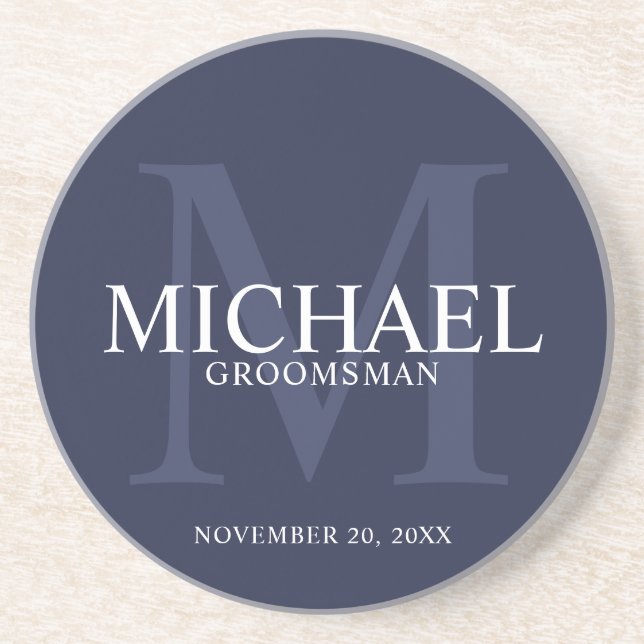 Dessous De Verre En Grès Bleu marine marine Personnalisé Groomsmen (Devant)