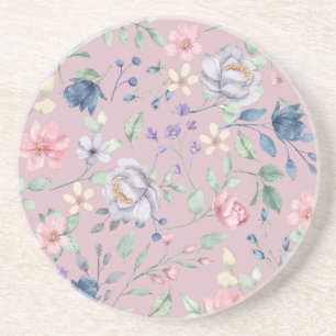 Dessous De Verre En Grès Bleu rose et jaune Floral pourpre