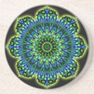 Dessous De Verre En Grès bleu vert mandala noir